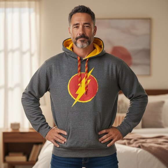 DC Comics Six Flags The Flash Red Unisex Gray Pullover Sweatshirt Hoodie Size XL - Picture 4 of 10